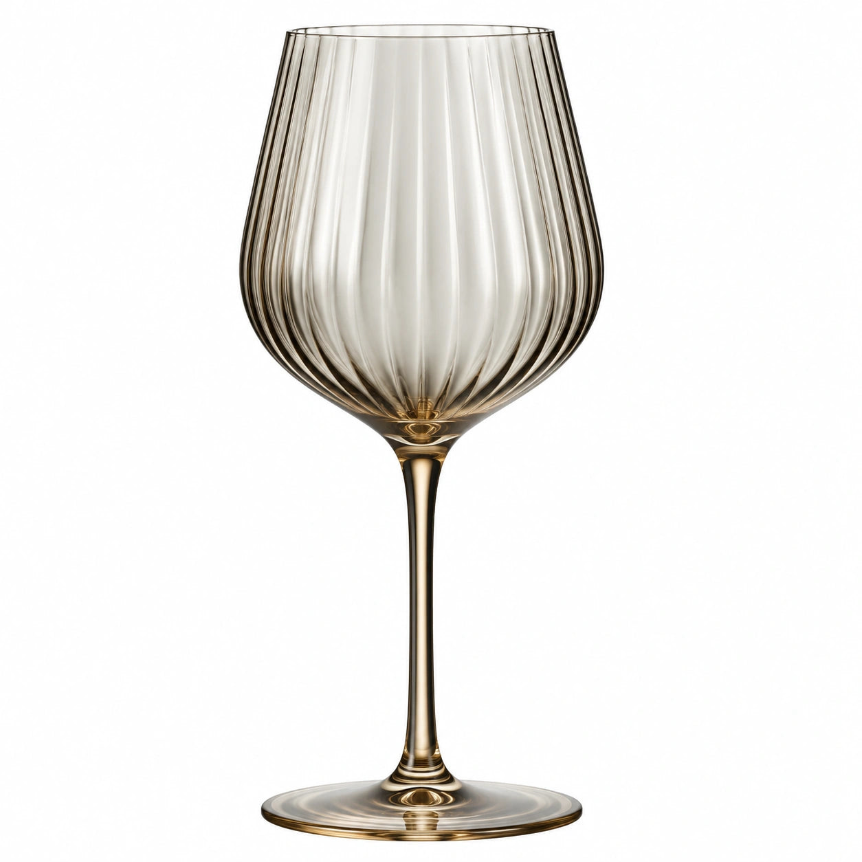 Calice da vino 450 ml in vetro fumé marrone 22 cm a coste stile elegante