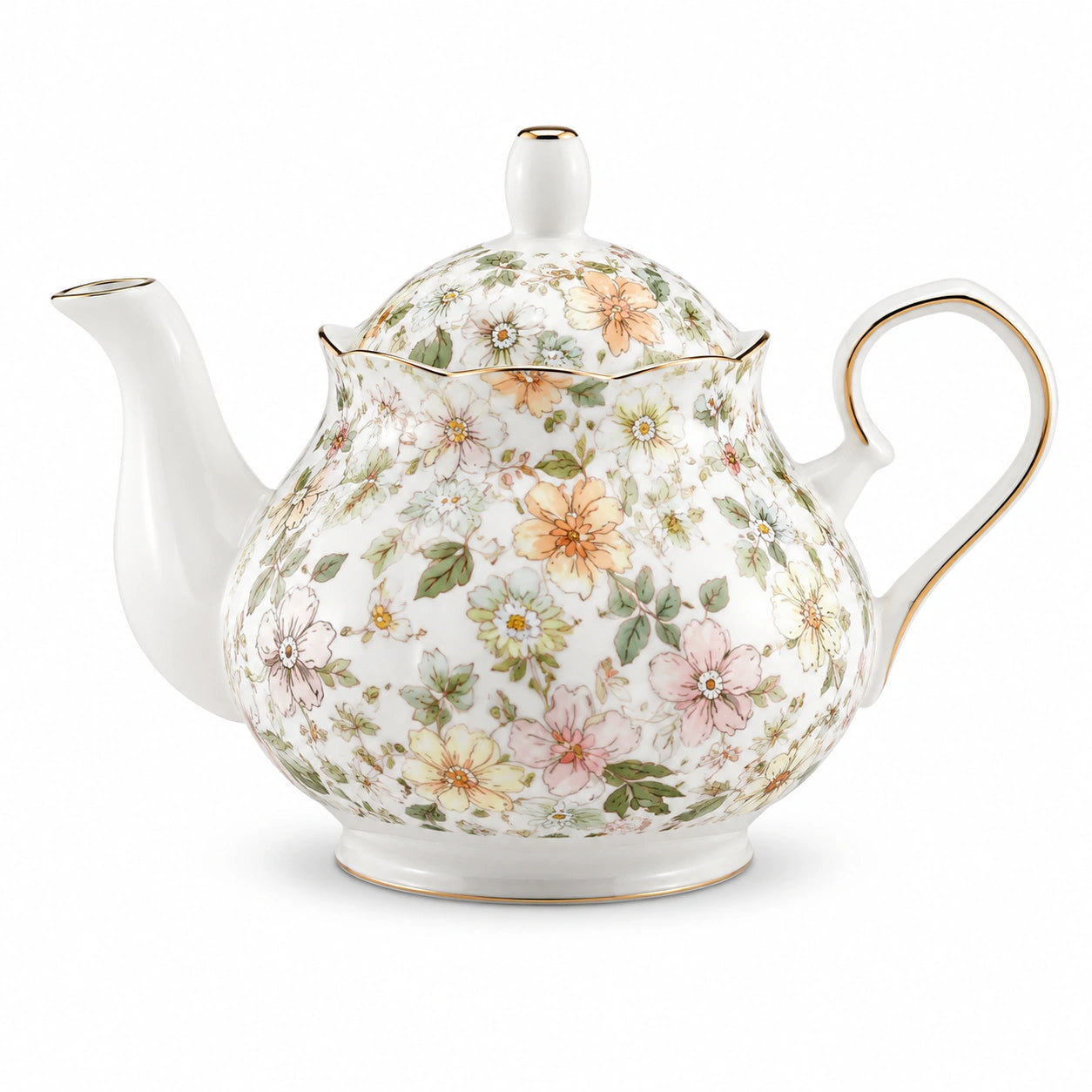 Teiera in porcellana 1200 ml bianca con motivo floreale - stile classico