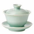 Tazza da tè Gaiwan 150 ml in ceramica verde salvia con coperchio e piattino - servizio tradizionale