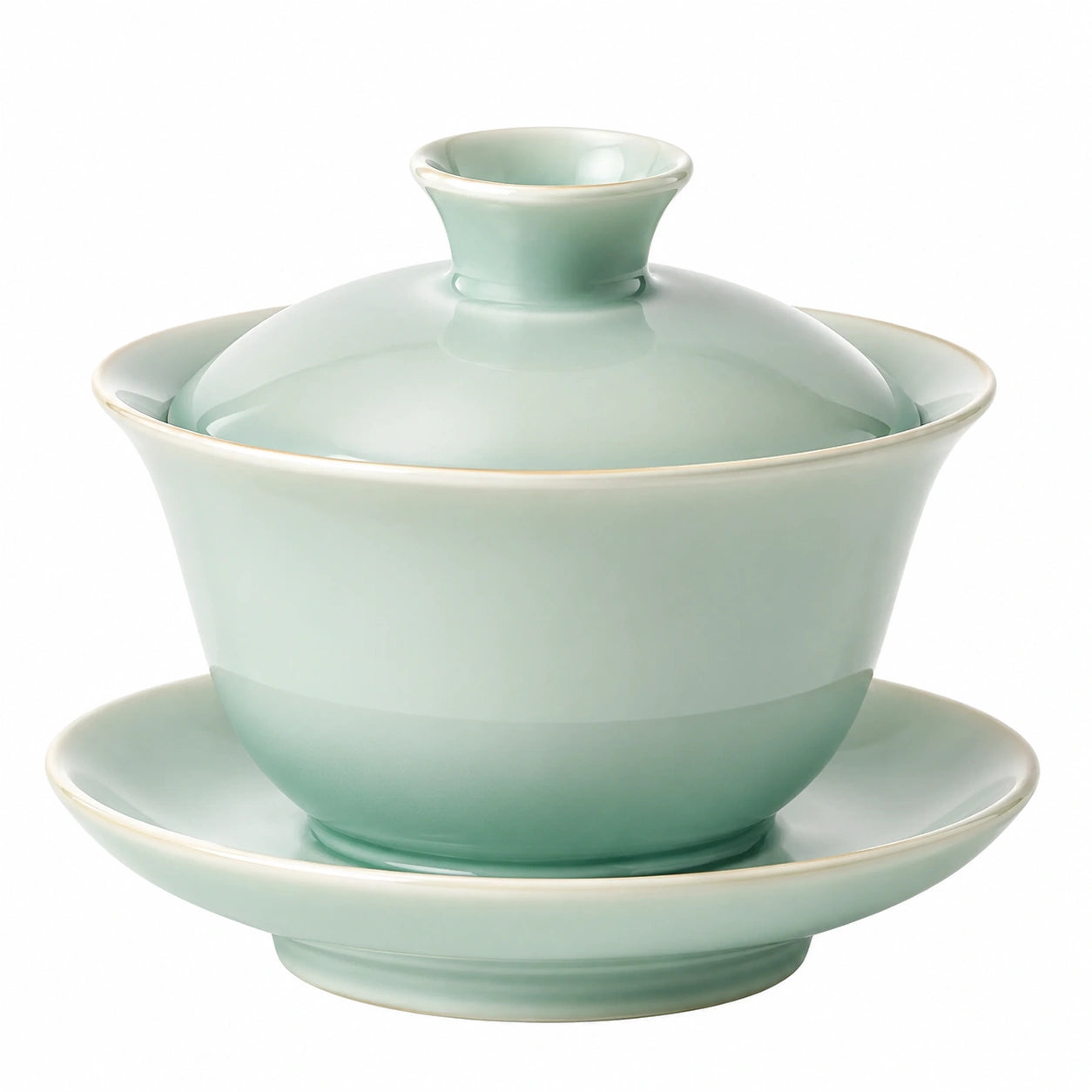 Tazza da tè Gaiwan 150 ml in ceramica verde salvia con coperchio e piattino - servizio tradizionale