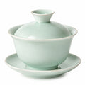 Tazza Gaiwan 150 ml 10 cm in ceramica verde celadon con coperchio e piattino per tè stile tradizionale