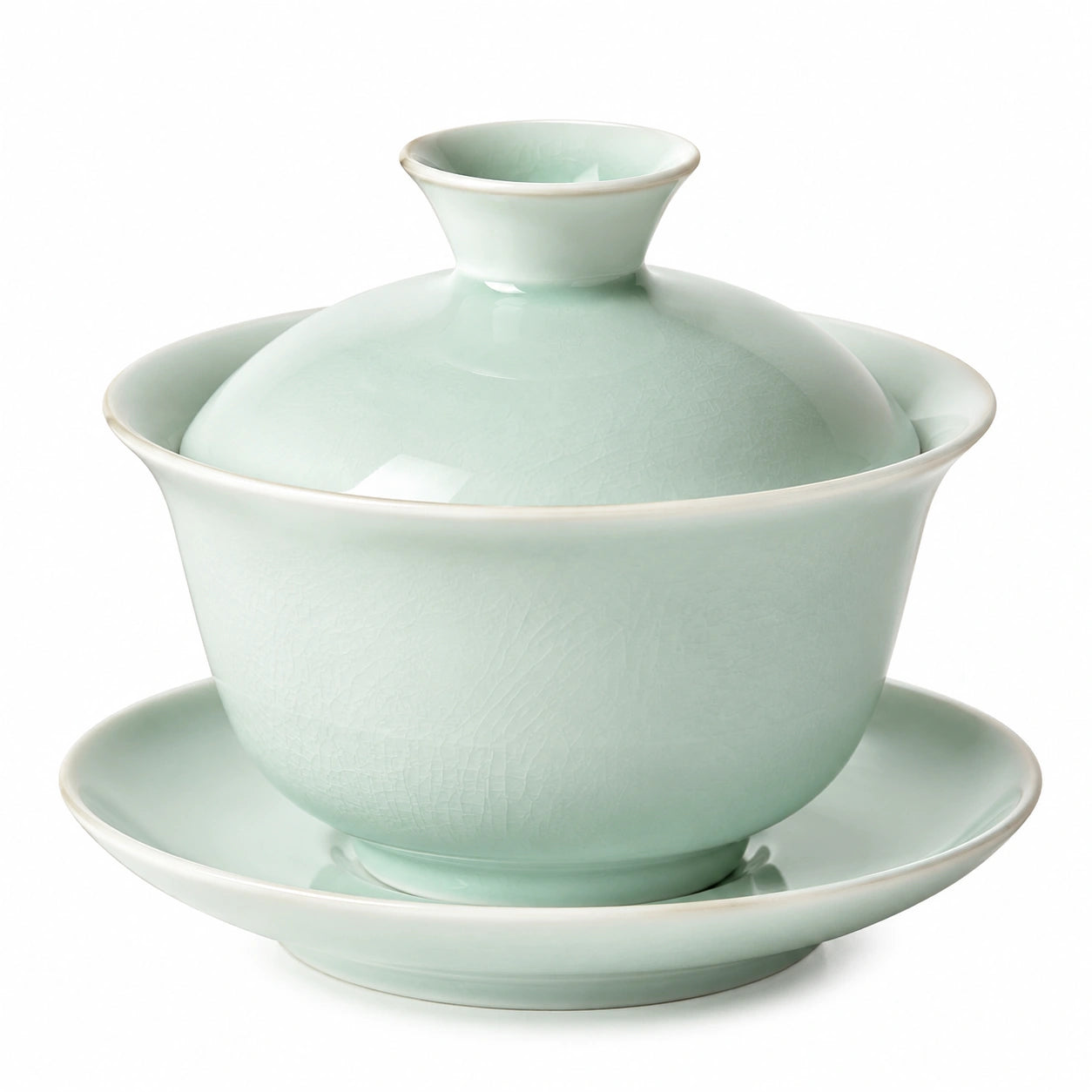 Tazza Gaiwan 150 ml 10 cm in ceramica verde celadon con coperchio e piattino per tè stile tradizionale