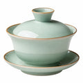 Tazza Gaiwan in ceramica 150 ml verde con coperchio e piattino