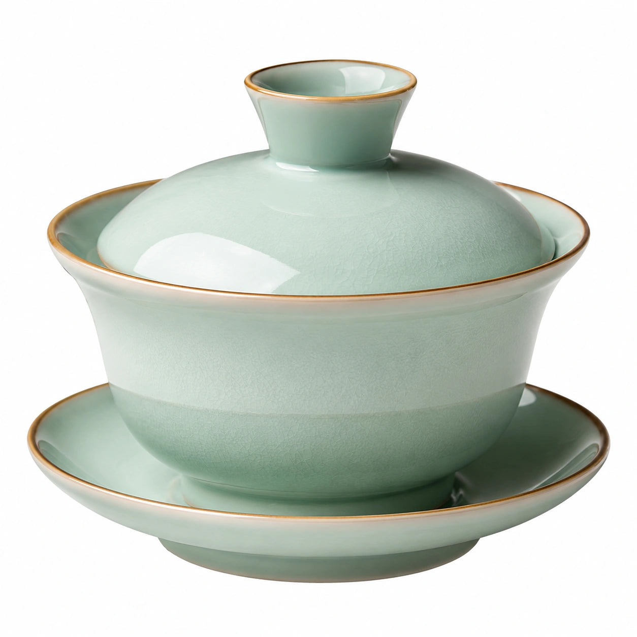 Tazza Gaiwan in ceramica 150 ml verde con coperchio e piattino