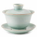 Tazza Gaiwan in ceramica verde chiaro 150 ml con coperchio e piattino stile tradizionale