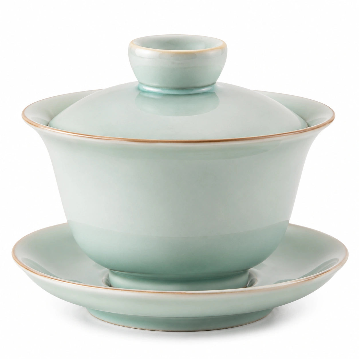 Tazza Gaiwan in ceramica verde chiaro 150 ml con coperchio e piattino stile tradizionale