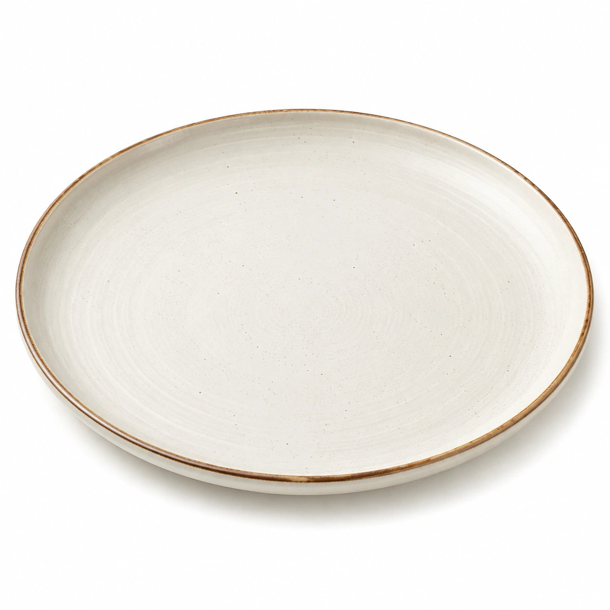 Piatto piano rotondo 27 cm in ceramica avorio con bordo marrone
