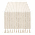 Runner da tavola 180 x 35 cm in tessuto beige con frange stile rustico
