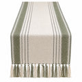 Runner da tavola 180 x 33 cm in tessuto verde e beige a righe con frange