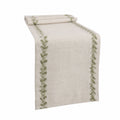 Runner da tavola 40 x 180 cm in tessuto beige con ricamo verde stile botanico