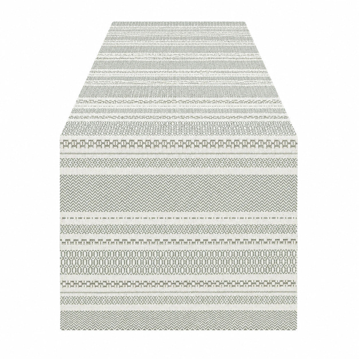 Runner da tavola 50 x 180 cm in tessuto grigio e bianco a righe geometriche