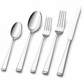 Set di posate da tavola 5 pezzi in acciaio inox argento lucido stile moderno