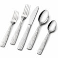 Set posate 5 pezzi in acciaio inox argento con manici decorati per tavola
