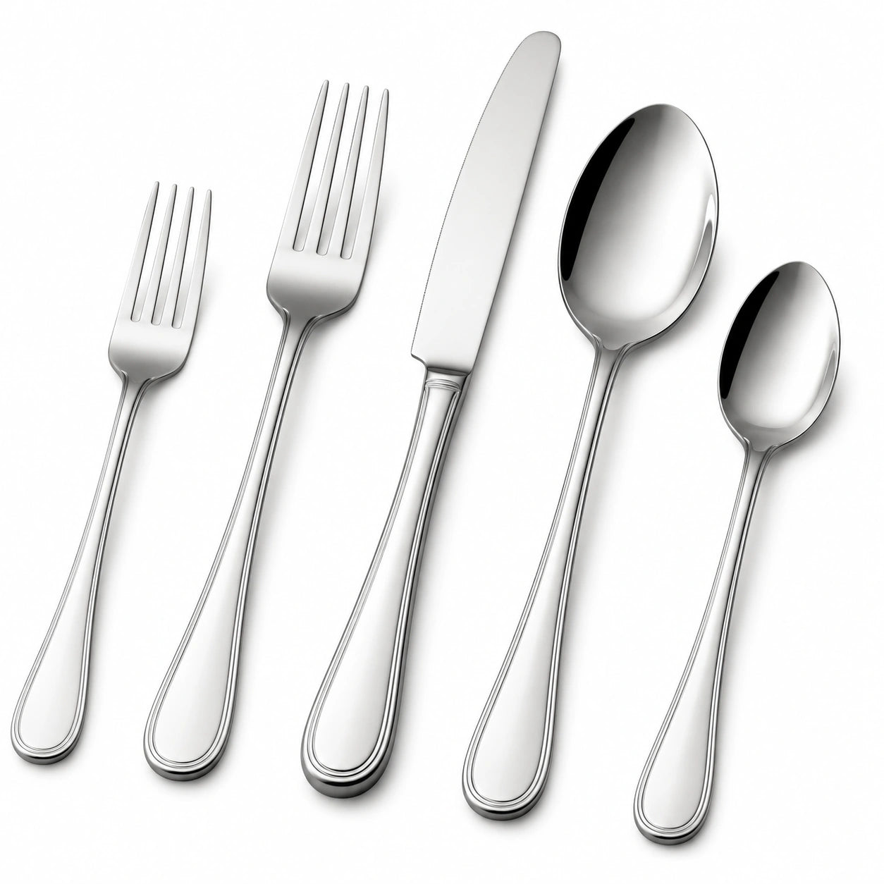 Set posate 5 pezzi in acciaio inox argento stile classico per tavola