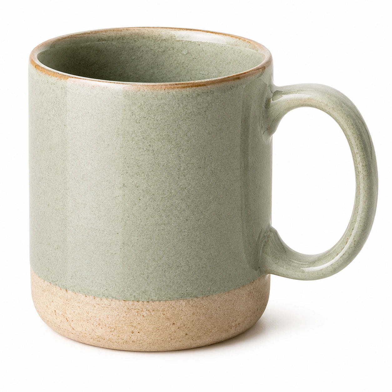 Tazza in ceramica 350 ml verde salvia e beige con manico stile rustico