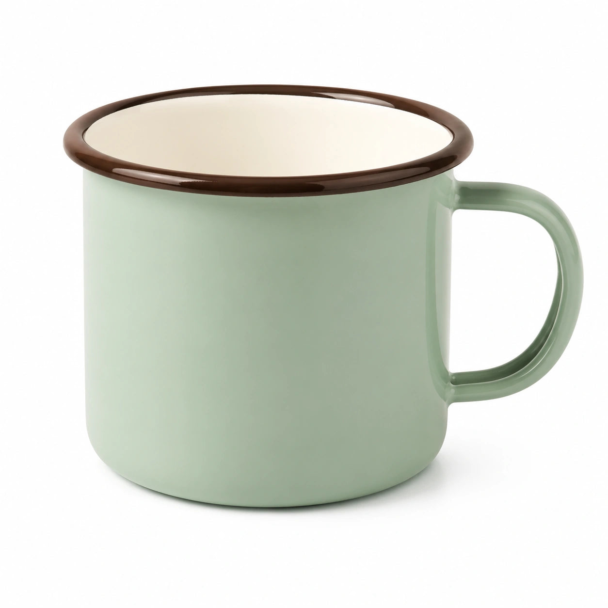 Tazza in ceramica 350 ml verde chiaro con bordo marrone - stile smaltato per bevande calde e fredde