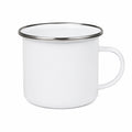 Tazza smaltata 350 ml bianca in acciaio con bordo nero e manico per bevande calde