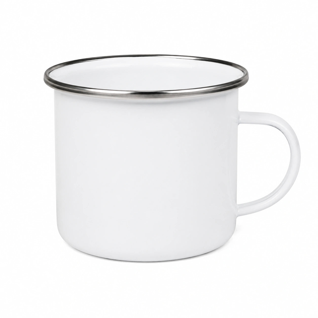 Tazza smaltata 350 ml bianca in acciaio con bordo nero e manico per bevande calde