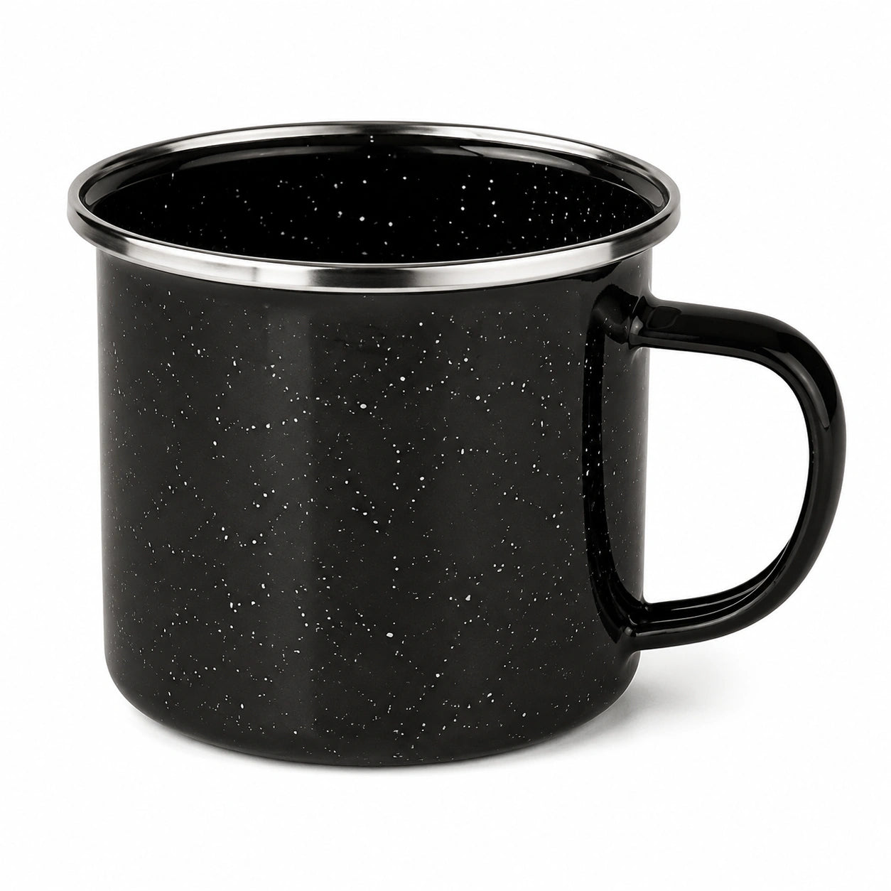 Tazza da campeggio 350 ml in acciaio smaltato nero con manico stile rustico